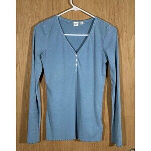 Gap Mineral Blue Ribbed Henley Women's Sz XS TwilightCore Bella Swan Preppy Y2K